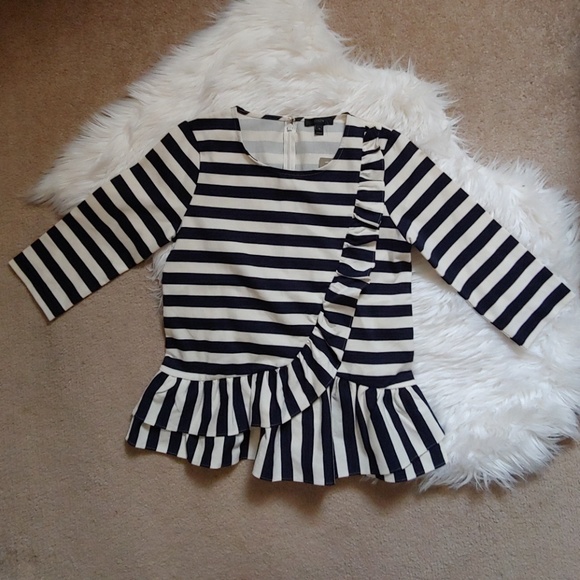 J. Crew Asymmetrical Stripped Ruffle Top - Picture 3 of 7